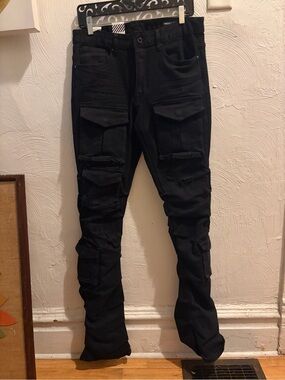 Black Stacked Cargo Pocket Skinny Jeans